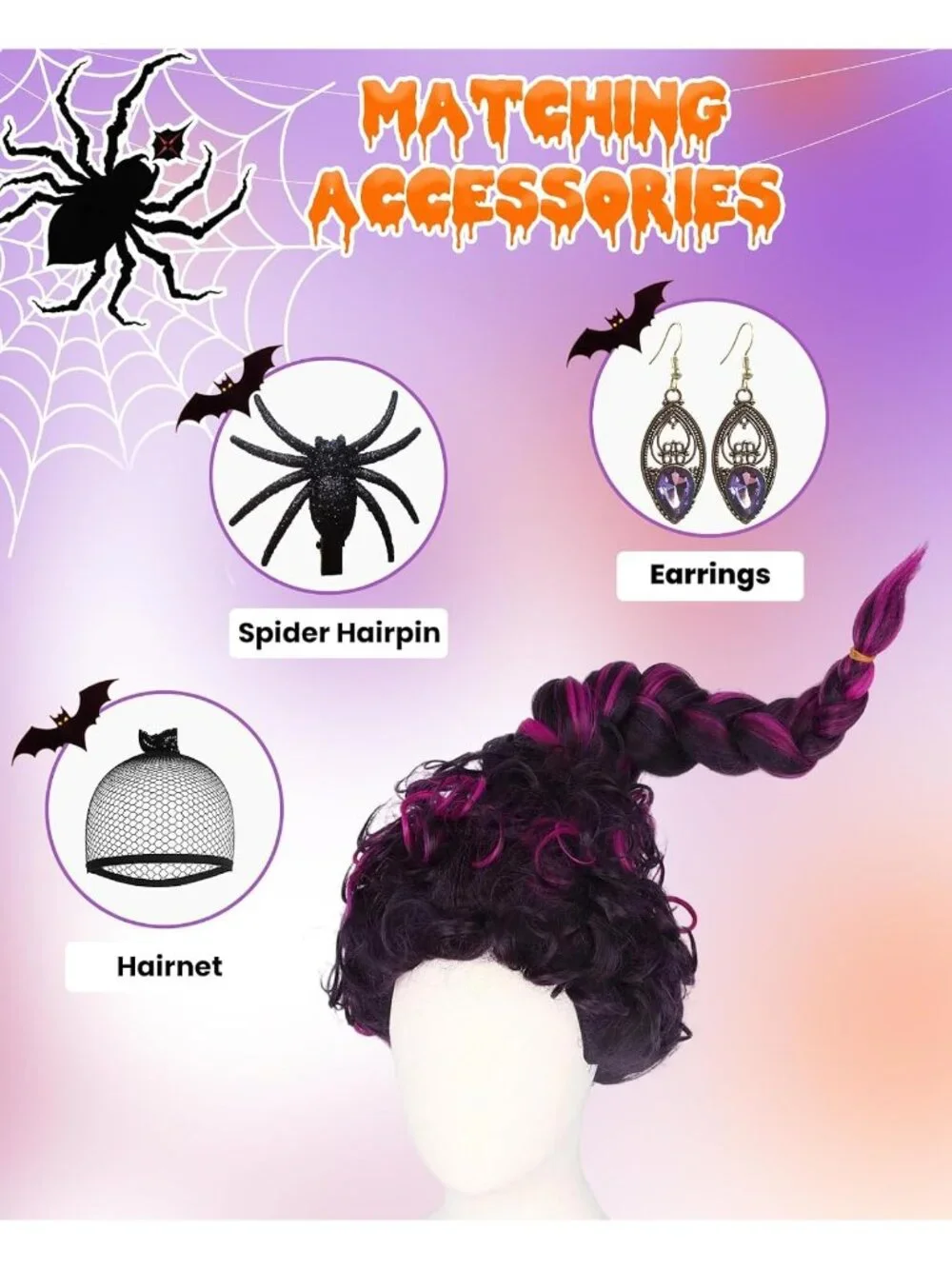 Women's Purple Cosplay Convenient Set Include Adjustable Wig Cap Headpiece